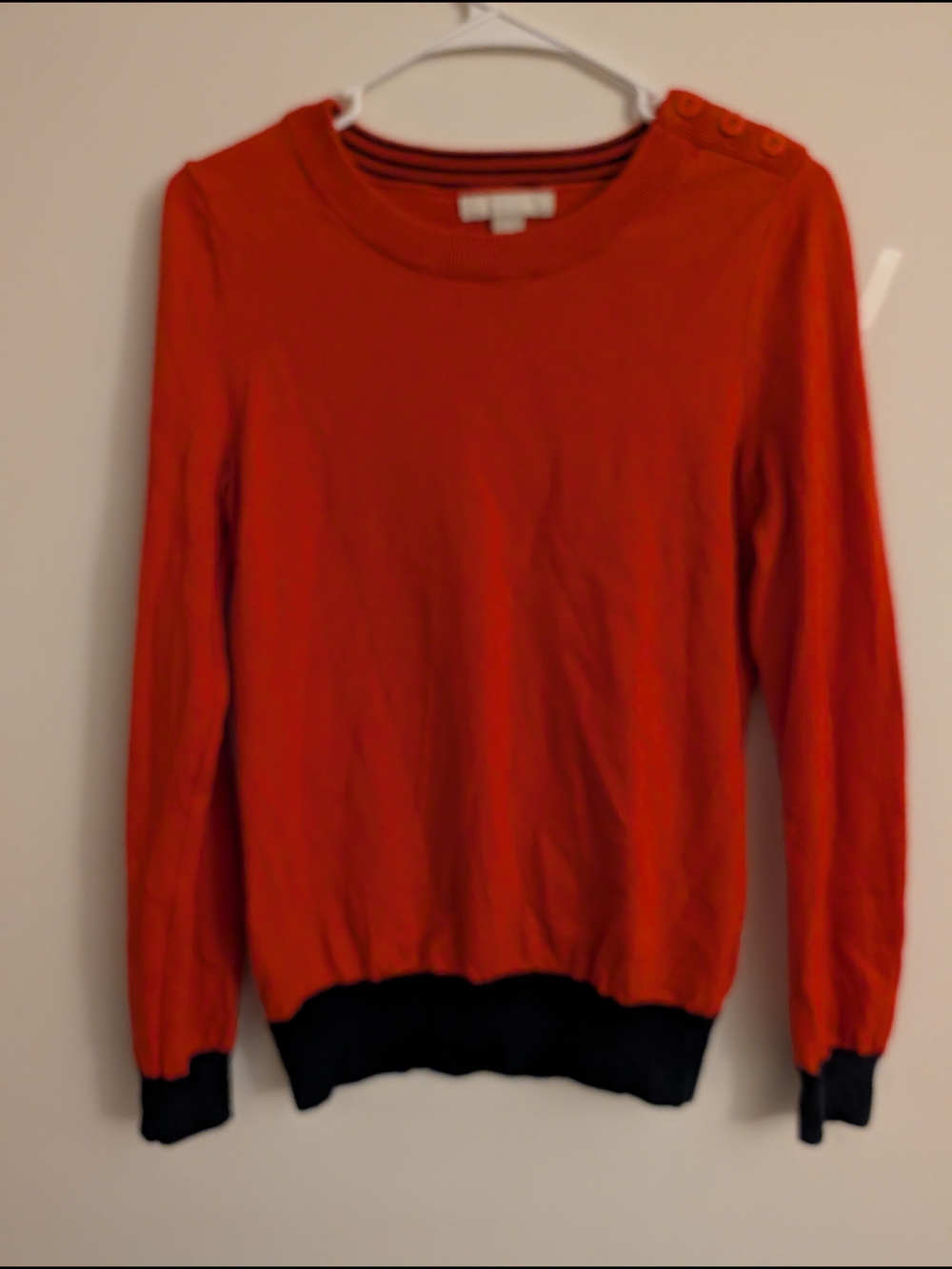 Vintage Banana Republic Red Crewneck Sweater with Button Detail On Shoulder